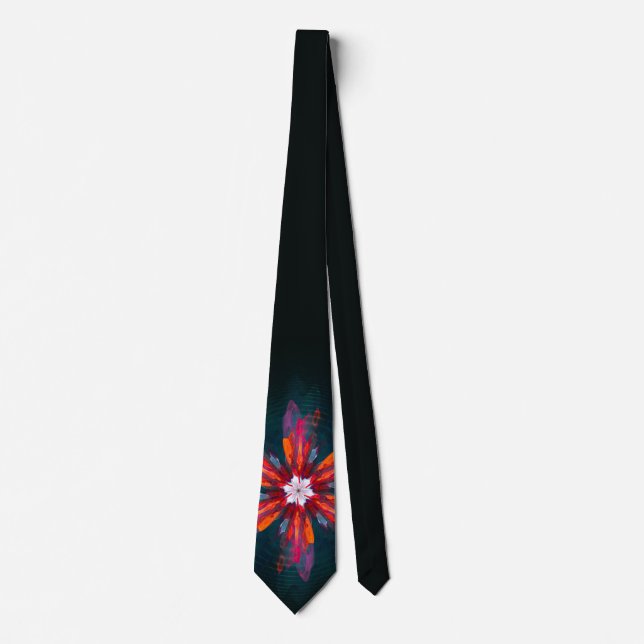Floral Mandala Flowers Orange Red Blue Abstract Krawatte (Vorderseite)