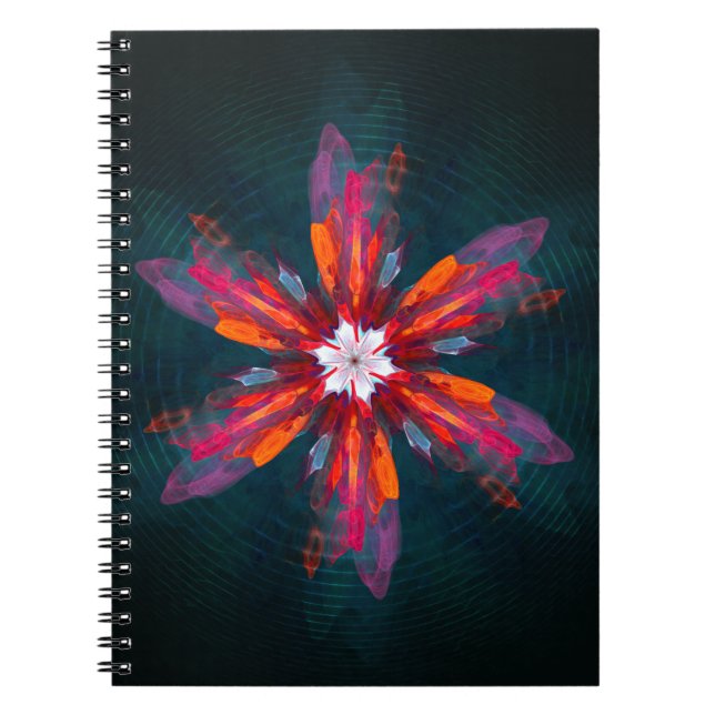 Floral Mandala Flowers Orange Red Blue Abstract Notizblock (Vorderseite)