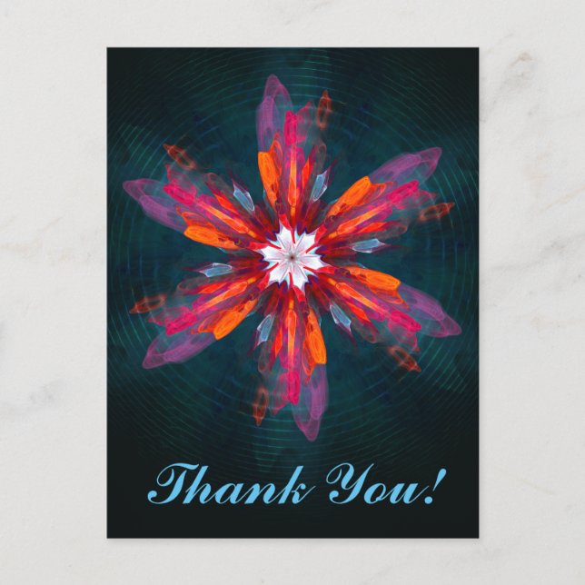 Floral Mandala Flowers Orange Red Blue Abstract Postkarte (Vorderseite)