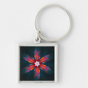 Floral Mandala Flowers Orange Red Blue Abstract Schlüsselanhänger