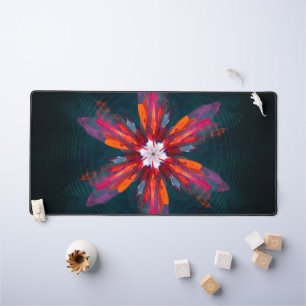Floral Mandala Flowers Orange Red Blue Abstract Schreibtischunterlage