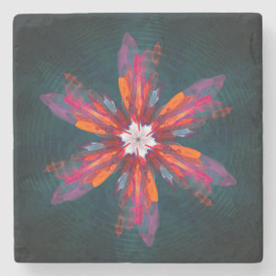 Floral Mandala Flowers Orange Red Blue Abstract Steinuntersetzer