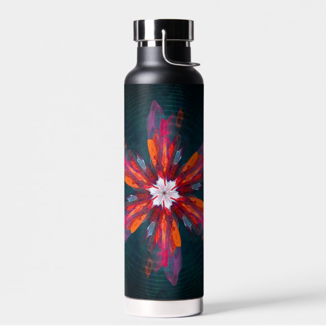 Floral Mandala Flowers Orange Red Blue Abstract Trinkflasche (Links)