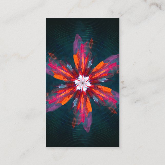 Floral Mandala Flowers Orange Red Blue Abstract Visitenkarte (Vorderseite)