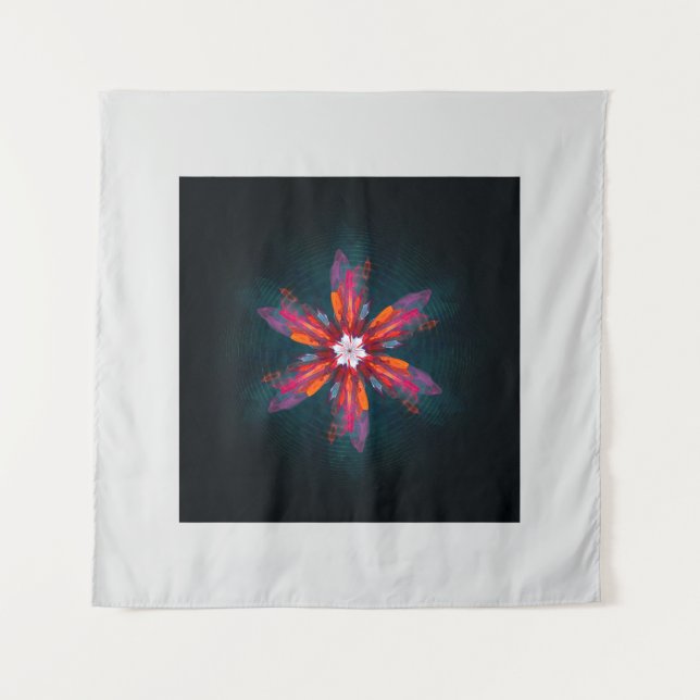 Floral Mandala Flowers Orange Red Blue Abstract Wandteppich (Vorderseite)