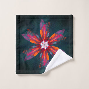 Floral Mandala Flowers Orange Red Blue Abstract Waschlappen