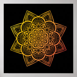Floral Mandala Gold Orange Kunstdruckerei Poster