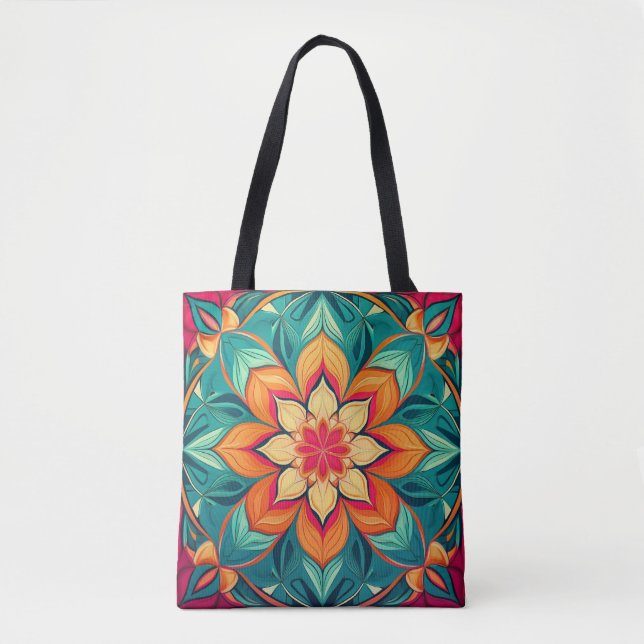 Floral Mandala Kunst - Farbenprächtiges abstraktes Tasche (Vorderseite)