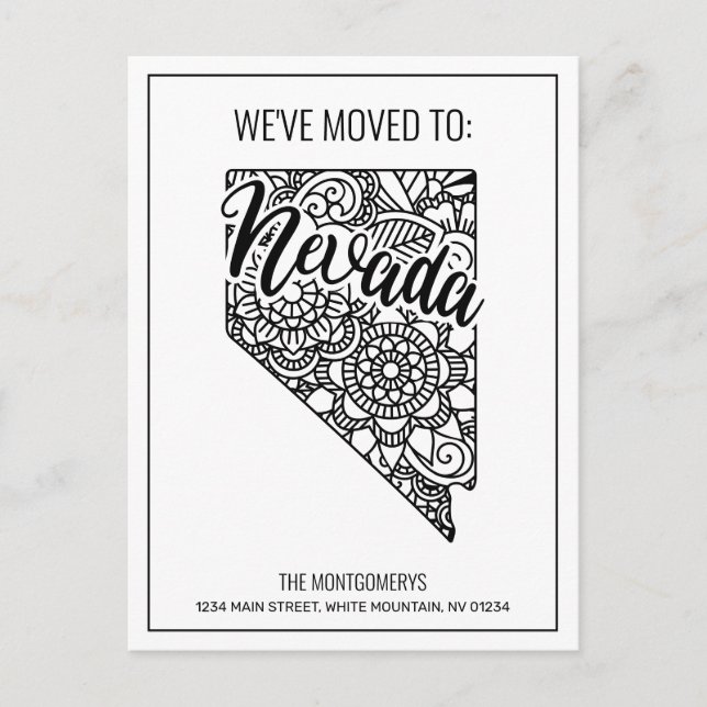 Floral Mandala Nevada Staat Moving Ankündigungspostkarte (Vorderseite)