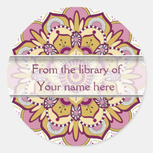 Floral Mandala Personalisierte Buchzeichen Runder Aufkleber