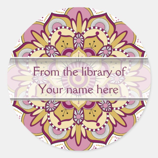 Floral Mandala Personalisierte Buchzeichen Runder Aufkleber (Vorderseite)
