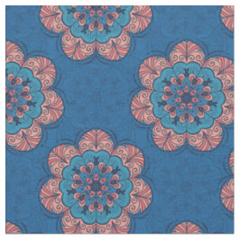 Floral Mandala Tile in Blau und Rosa Stoff