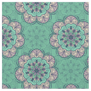 Floral Mandala Tile in Mint & Lavender Stoff