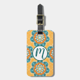 Floral Mandala Tile in Orange & Aquamarin Gepäckanhänger