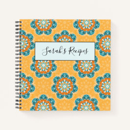 Floral Mandala Tile in Orange & Aquamarin Notizbuch