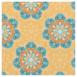Floral Mandala Tile in Orange & Aquamarin Stoff
