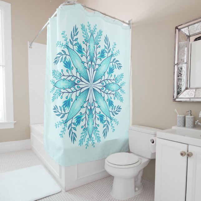 Floral Mandala - Türkis Blue Boho Snowflake Duschvorhang (Beispiel)