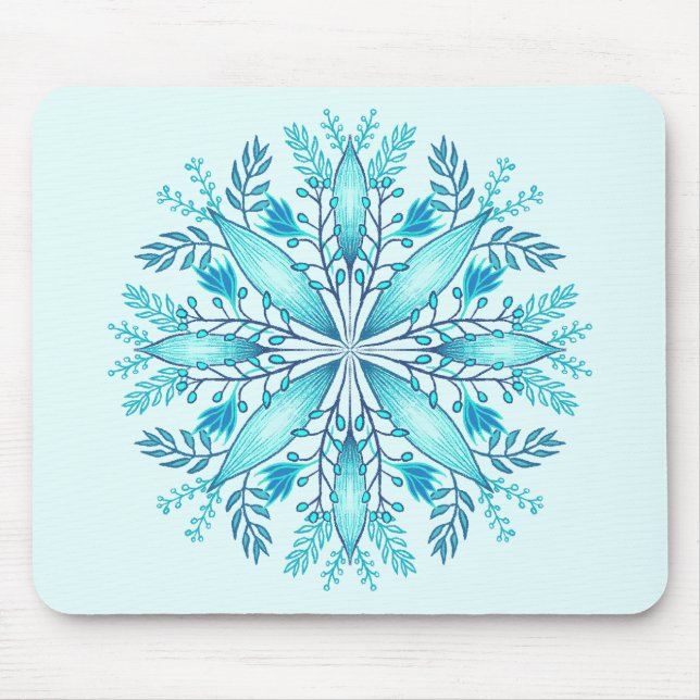 Floral Mandala - Türkis Blue Boho Snowflake Mousepad (Vorne)