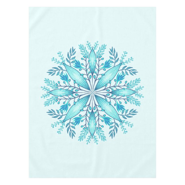 Floral Mandala - Türkis Blue Boho Snowflake Tischdecke (Vorderseite)
