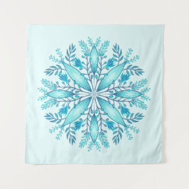 Floral Mandala - Türkis Blue Boho Snowflake Wandteppich