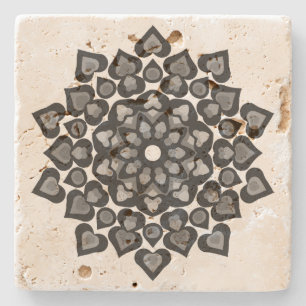 Floral Mandela Black Gray Hearts Art Steinuntersetzer