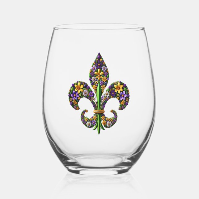 Floral Mardi Gras Lilie Weinglas Ohne Stiel (Rückseite)