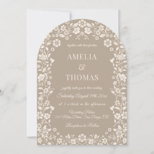 Floral Mariage Beige Neutre Invitation