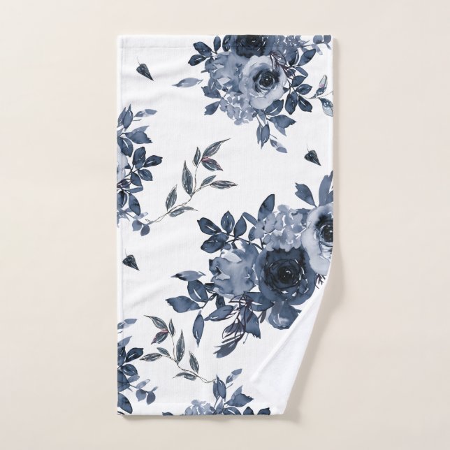 Floral marine et aquarelle blanche (Serviette à main)
