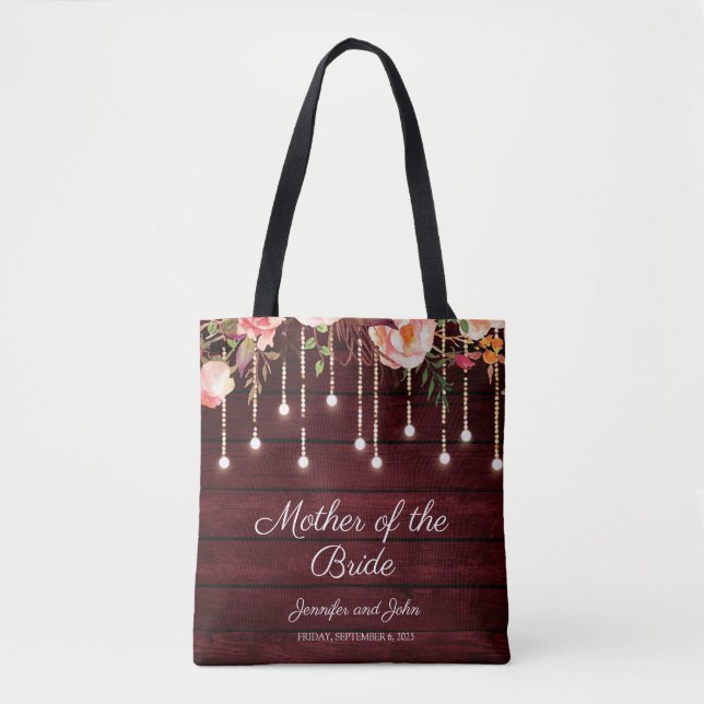 Floral Maroon Holz Rustikale Mutter der Braut Tasche (Vorderseite)