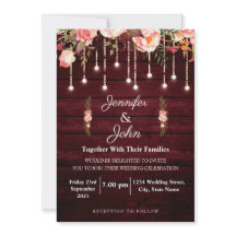 Floral Maroon Wooden Rustikale Hochzeit