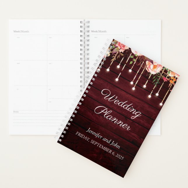 Floral Maroon Wooden Rustikale Hochzeit Planer (Anzeige)