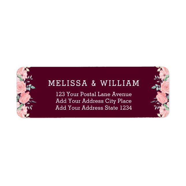 Floral Marsala Bride Groom Wedding Rücksendeadress (Vorne)