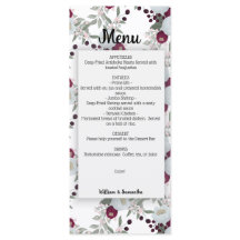 Floral Marsala Mariage Menu Fête des mariées