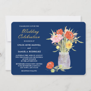 Floral Mason Jar auf Navy Blue Wedding Einladung