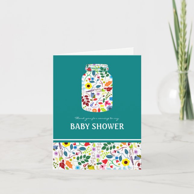 Floral Mason Jar Baby Dusche Vielen Dank Dankeskarte (Vorderseite)
