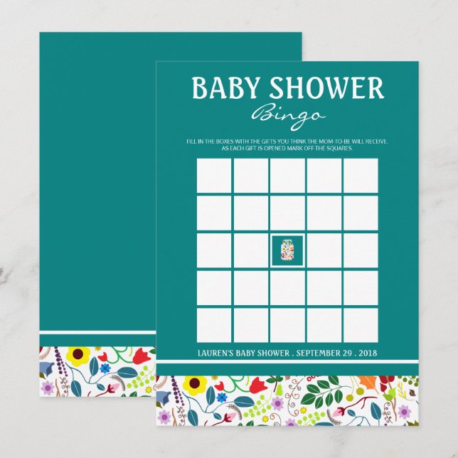 Floral Mason Jar Baby Shower Bingo Einladung (Vorne/Hinten)
