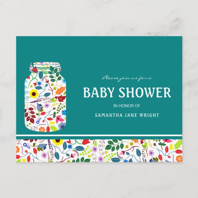 Floral Mason Jar Baby shower Invitation (Devant)