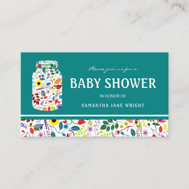 Floral Mason Jar Baby Shower Ticket Einladung (Vorderseite)