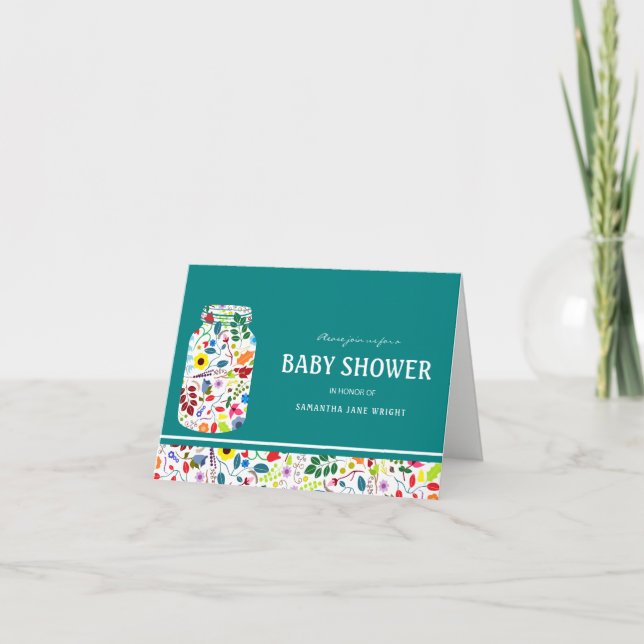 Floral Mason Jar Babydusche Einladung (Vorderseite)