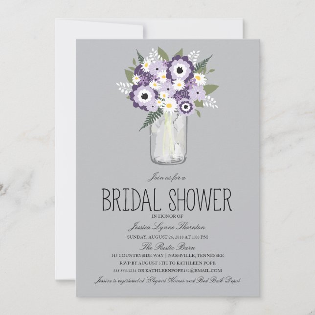 Floral Mason Jar Brautparty Einladung (Vorderseite)
