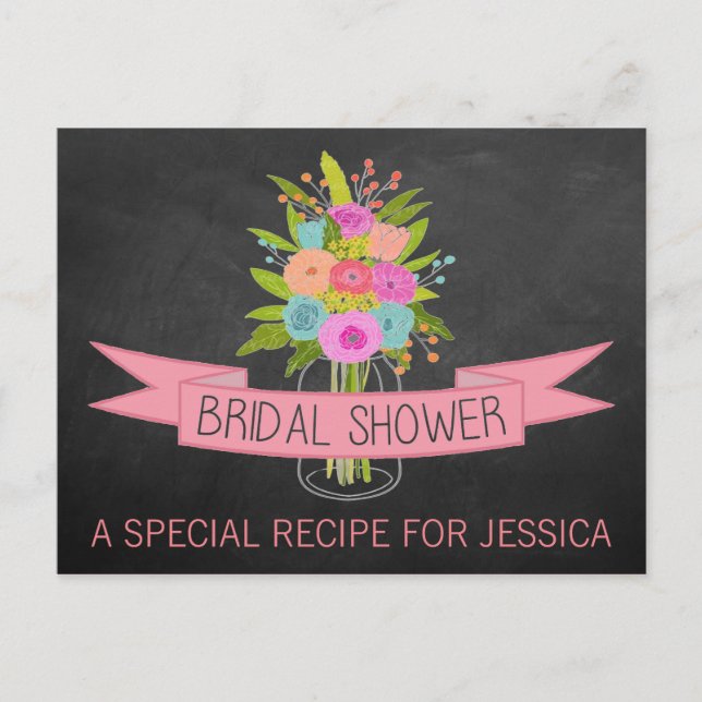 Floral Mason Jar Brautparty Rezept Karten (Vorderseite)