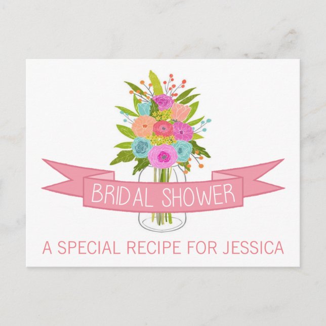 Floral Mason Jar Brautparty Rezept Karten (Vorderseite)