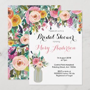 Floral Mason Jar Bridal Dusche Einladungen