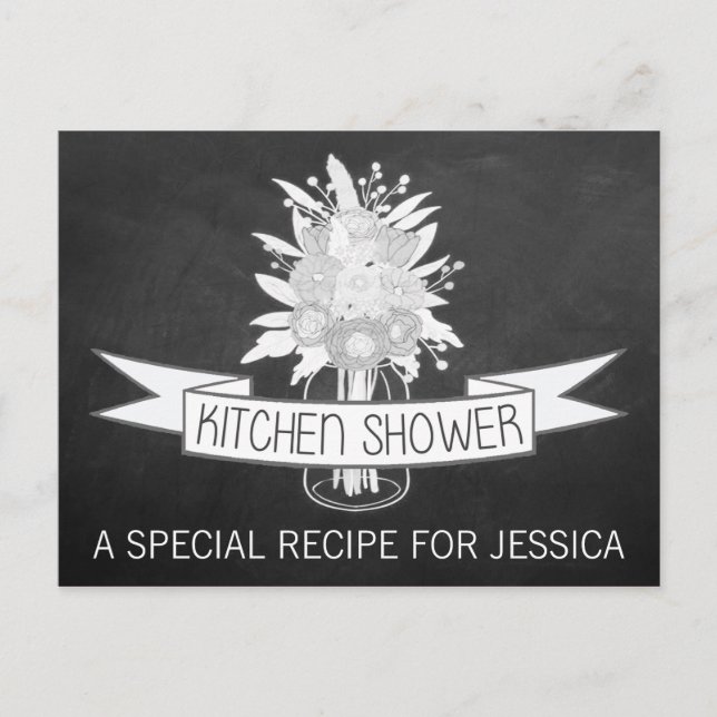 Floral Mason Jar Kitchen Dusche Rezeptkarten Einladungspostkarte (Vorderseite)