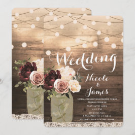 Floral Mason Jar & Lights Rustikale Hochzeit Einladung