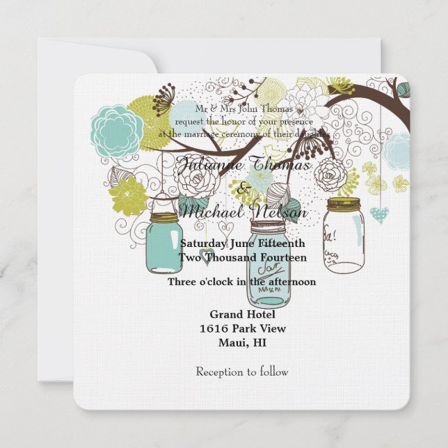 Floral Mason Jars Wedding Einladung (Vorderseite)