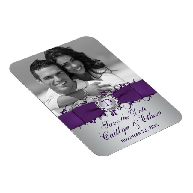 Floral mauve, argent Enregistrer la date Magnet ph (Côté Droit)
