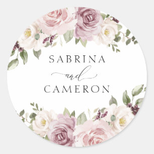Floral Mauve Blush Eleganter Hochzeitsstil Umschla Runder Aufkleber