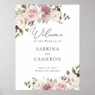 Floral Mauve Blush Elegantes Hochzeitsszenario Beg Poster