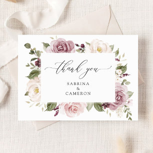 Floral Mauve Blush Greenery Carte de remerciements
